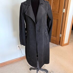 Tahari Black Sueded Long Trench Coat
